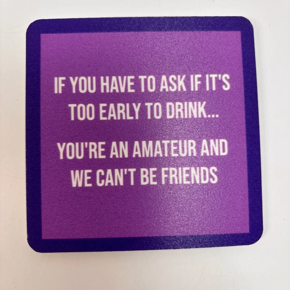 DRINKS ON ME Drink Coasters SET OF 7 Assorted Laugh Out Loud Party Funny Lot NEW